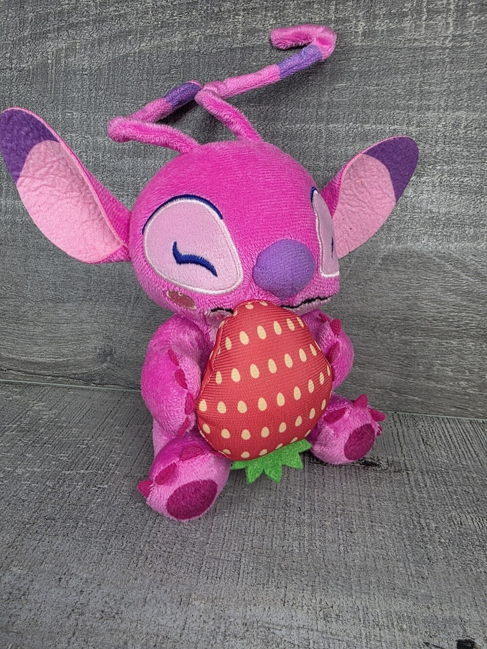 STITCH Disney Small 7" Plush Stuffed Animal Pink Angel with Strawberry b282